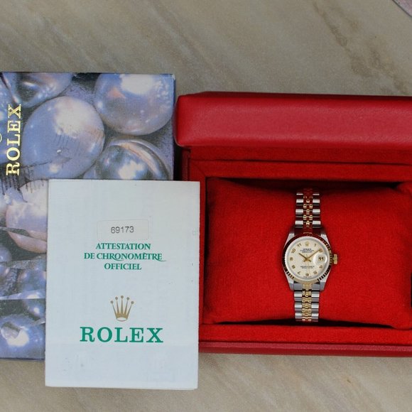 ROLEX LADIES DATEJUST WATCH 69173 GOLD & STEEL BEIGE DIAL FLUTED BEZEL 26MM main image 10